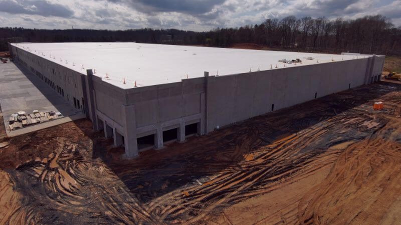 Warehouse roof under construction on a commercial roofing St Louis job